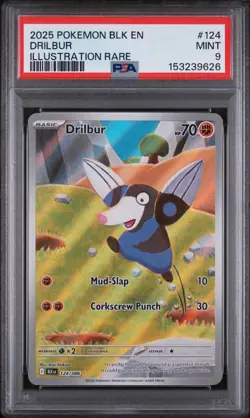 DRILBUR #124 ILLUSTRATION RARE 2025 POKEMON BLK EN BLACK BOLT PSA 9 MINT - Image 1