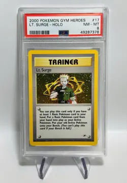 Pokemon Lt. Surge Holo #17 Gym Heroes PSA 8 - Image 1