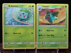 Bulbasaur 1/73 & Ivysaur 2/73 Shining Legends Non-Holo Common Pokemon Cards - Image 1