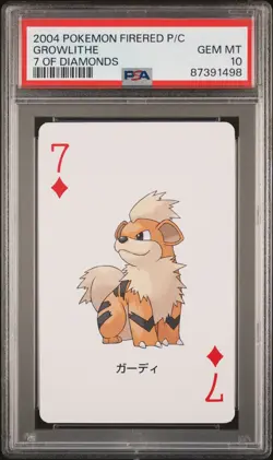2004 POKEMON FIRERED VERSION PLAYING CARDS 7 OF DIAMONDS GROWLITHE PSA 10 - Image 1