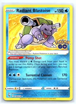 Radiant Blastoise 018/078 Radiant Rare Pokemon GO Pokemon Holo Lightly Played - Image 1