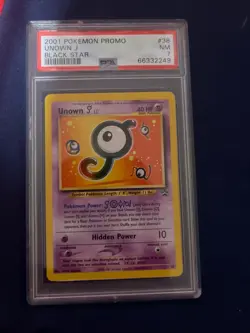 2001 Pokemon Promo Unown J Black Star Psa 7 - Image 1