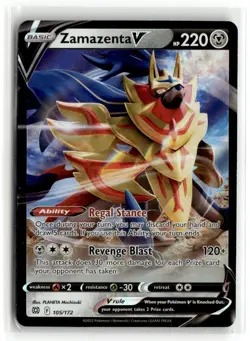 2022 Pokemon Sword & Shield - Brilliant Stars Zamazenta V #105/172 - Image 1