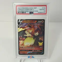 PSA 10 GEM MINT Pokemon Celebrations Lance’s Charizard V Promo Card SWSH133 - Image 1