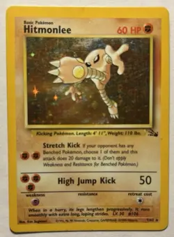1999 Pokemon TCG Hitmonlee 7/62 Fossil Set Holo Rare Card Vintage WOTC LP - Image 1