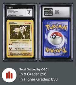 Hitmonlee 7/62 Fossil Holo Rare 1999 CGC 8 NM/MINT - Image 1