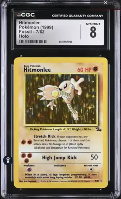 Hitmonlee 7/62 Fossil Holo Rare 1999 CGC 8 NM/MINT - Image 2