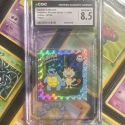 Pokemon Squirtle & Meowth Sticker 1999 Series 1 Artbox Pr08 Prism CGC 8.5 - Image 1