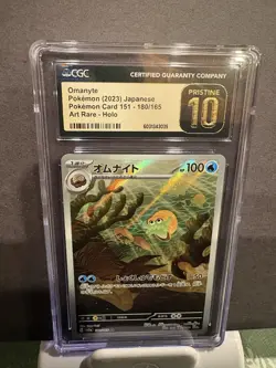 CGC Pristine 10 Pokemon Omanyte Art Rare Holo SV2a 151 #180/165 Jpn 2023 - Image 1