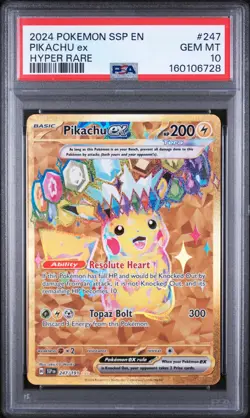 2024 POKEMON SURGING SPARKS PIKACHU EX #247/191 GOLD HYPER RARE FULL ART PSA 10 - Image 1