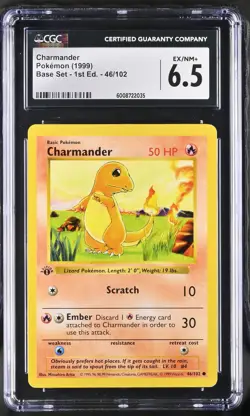 1999 Pokemon Charmander 46/102 Base Set - 1st Ed CGC 6.5 - Image 1