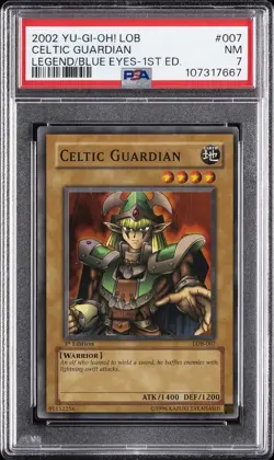 2002 YU-GI-OH! LOB-LEGEND OF BLUE EYES WHITE DRAGON 1ST ED CELTIC GUARDIAN PSA 7 - Image 1