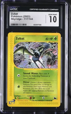 CGC GEM MINT 10 Zubat 2003 Skyridge #117/144 Pokemon - Image 1