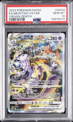 2023 POKEMON SWORD & SHIELD CROWN ZENITH #GG44 FULL ART/MEWTWO VSTAR PSA 10 - Image 1