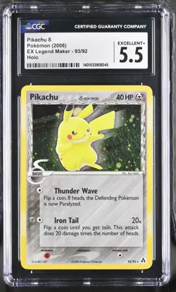 PIKACHU 93/92 HOLO EX LEGEND MAKER POKEMON CGC 5.5 EXCELLENT+ - Image 1