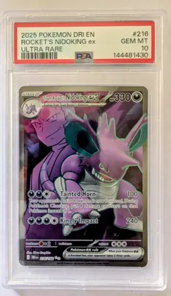 2025 POKEMON DRI DESTINED RIVALS ULTRA RARE TEAM ROCKET'S NIDOKING EX 216 PSA 10 - Image 1