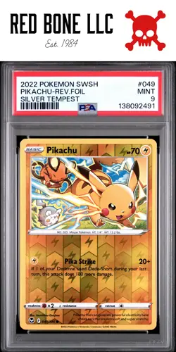 2022 Pokemon Sword & Shield Silver Tempest #049 Pikachu-Rev.Foil PSA 9 - Image 1