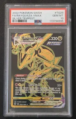 PSA 10 POKEMON TCG RAYQUAZA VMAX #TG29/TG30 SILVER TEMPEST SECRET RARE GOLD - Image 1