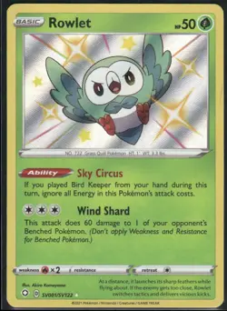 Rowlet SV001/SV122 Shiny Rare Shining Fates Shiny Vault Pokemon Holo Near Mint - Image 1