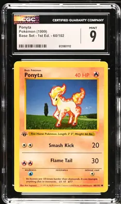 CGC 9 MINT Ponyta 60/102 1st Edition Shadowless Base Set Pokemon Card - Image 1