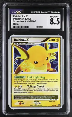 CGC 8.5 NM/MINT+ Raichu LV.X 99/100 Stormfront Holo Pokemon Card - Image 1