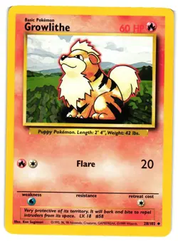 Pokemon TCG Growlithe 28/102 Uncommon Base Set Unlimited LP - Image 1