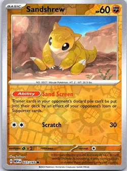 Sandshrew 027/165 Common 151 Pokemon Reverse Holo Near Mint - Image 1