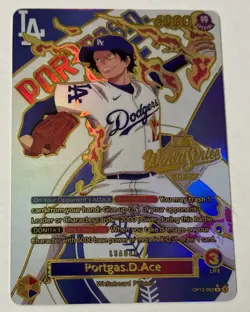 PORTGAS ACE BASEBALL ONE PIECE Holographic Custom Art Anime Collectible Card - Image 1