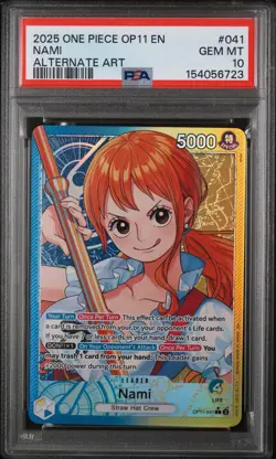 2025 One Piece Op11-A Fist of Divine Speed Nami #041 PSA 10 - Image 1