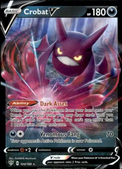 Crobat V 104/189 Holo V Rare Darkness Ablaze Pokemon Holo NM/LP - Image 1