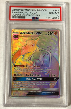 Aerodactyl GX Secret Rare Full Art PSA 10 GEM 2019 Pokemon Unified Minds #244 - Image 1