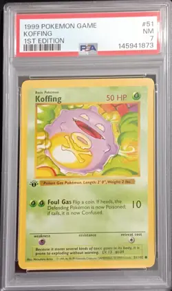 PSA 7 1st Edition Shadowless Koffing 51/102 Pokemon 1999 Base Set Wotc TCG - Image 1