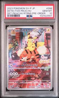 2023 POKEMON JAPANESE SV-P PROMO #098 DETECTIVE PIKACHU PSA 10 - Image 1
