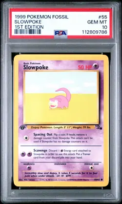 1999 POKEMON FOSSIL | 1ST EDITIONSLOWPOKE 55 PSA 10 - Image 1