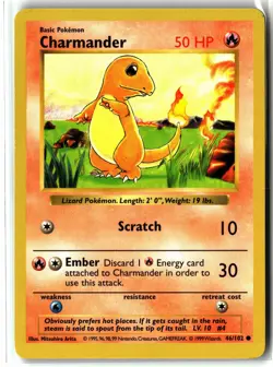 Charmander ⭐ 46/102 Vintage WOTC Base Set Shadowless 1999 Pokemon NM - Image 1