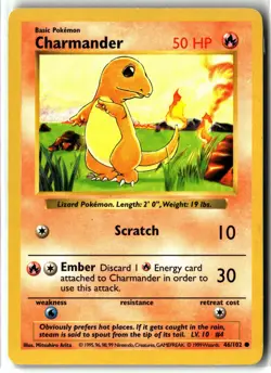 Charmander ⭐ 46/102 Vintage WOTC Base Set Shadowless 1999 Pokemon NM - Image 1
