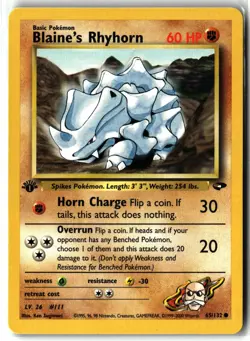 2000 Blaine's Rhyhorn ⭐ 65/132 1st Edition WOTC Gym Challenge Pokemon NM/LP - Image 1