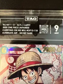 One Piece Carrying on His Will Japanese Monkey D Luffy #OP13-118 SR TAG 9 - Image 3