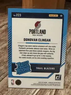 2024-25 Donruss Rated Rookie Donovan Clingan #223 Trail Blazers /175 Cubic - Image 2