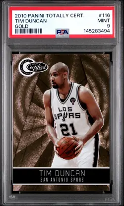 2010 PANINI TOTALLY CERTIFIED GOLD #116 TIM DUNCAN 12/25 PSA 9 - Image 1