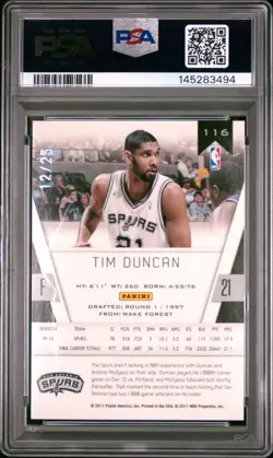 2010 PANINI TOTALLY CERTIFIED GOLD #116 TIM DUNCAN 12/25 PSA 9 - Image 2