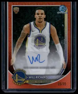 2025-26 Bowman Will Richard (RC) Chrome Autographs Orange Geometric /25 Warriors - Image 1