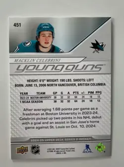 2024-25 Upper Deck Series 2 Young Guns #451 Macklin Celebrini (#2) - Image 2