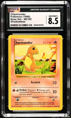 1999 POKEMON BASE SET SHADOWLESS #46/102 CHARMANDER CGC 8.5 - Image 1