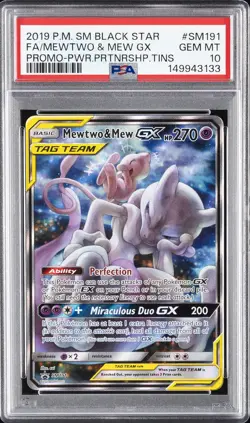 2019 POKEMON SM BLACK STAR PROMO #SM191 FULL ART/MEWTWO & MEW GX PSA 10 - Image 1