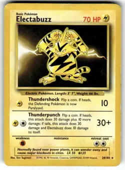 Electabuzz 20/102 Rare Base Set Unlimited Pokemon Moderately Played - Image 1