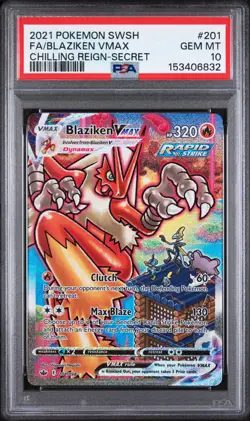 2021 POKEMON SWORD & SHIELD CHILLING REIGN SECRET FULL ART/BLAZIKEN VMAX PSA 10 - Image 1