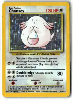 1999 Chansey ⭐ 3/102 Holo Rare Base Set Unlimited WOTC Vintage Pokemon MP/HP - Image 1