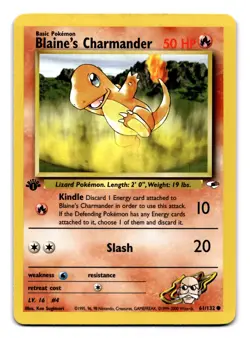 Blaine's Charmander 1st Edition Common Gym Heroes 061/132 LP Pokemon TCG 2000 - Image 1