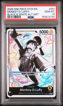 2026 One Piece ST29 EN Black & White Alt Art #001 Monkey D. Luffy PSA 10 - Image 1